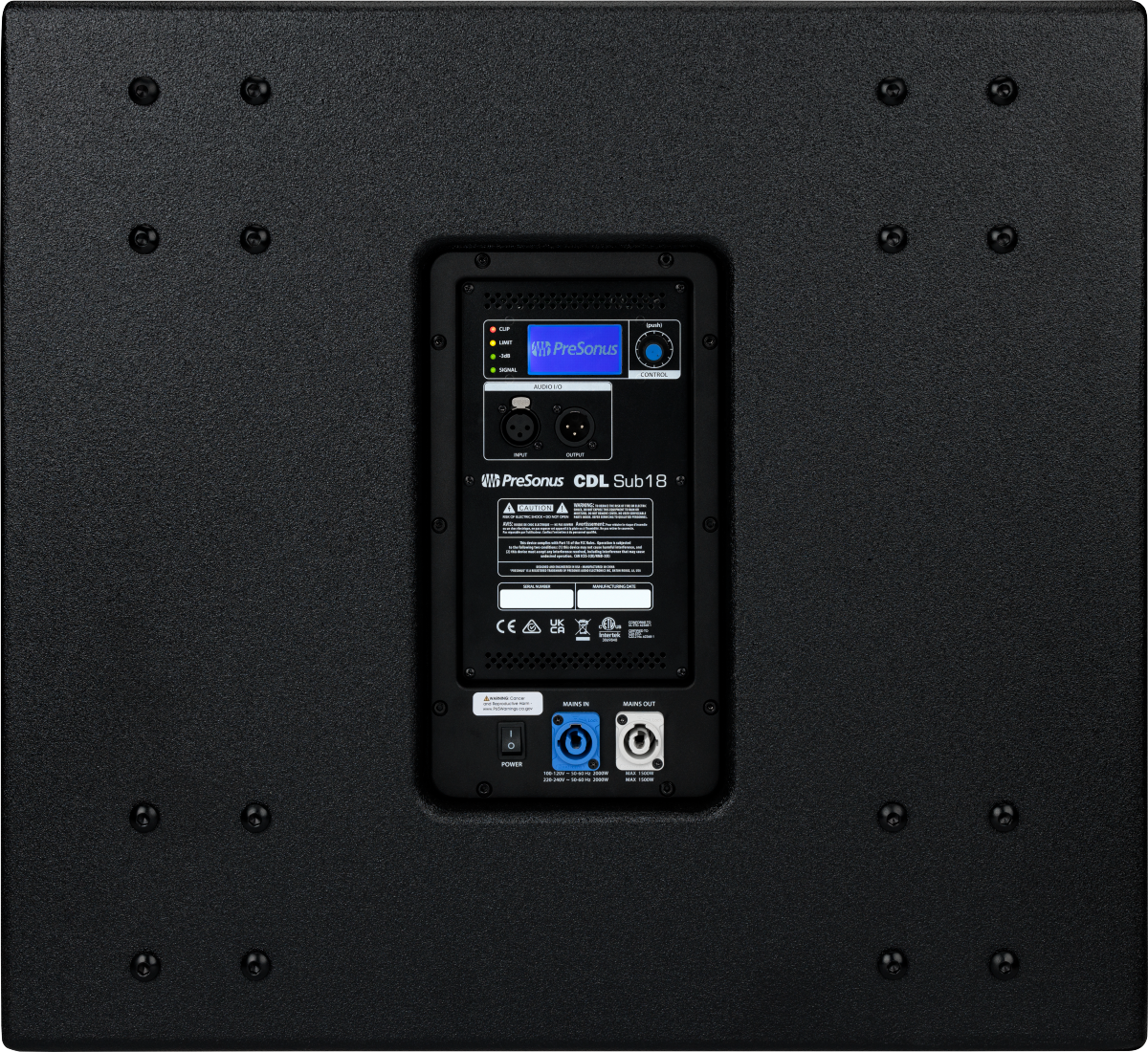 2 PreSonus® CDL SUB18 Active Subwoofers demo with casters and cover