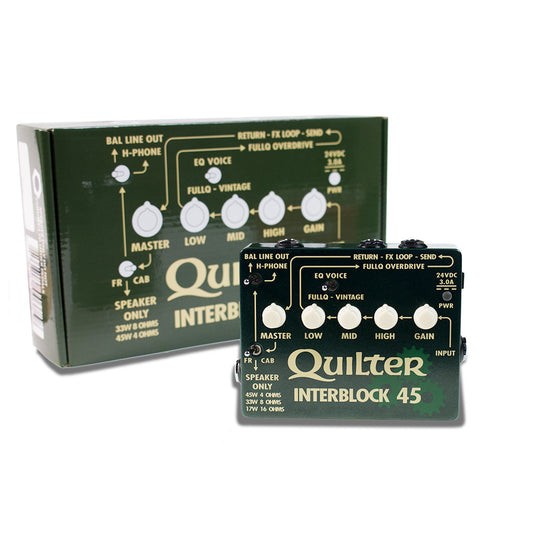 Quilter InterBlock 45 watt guitar amplifier pedal with cab sim out and xlr