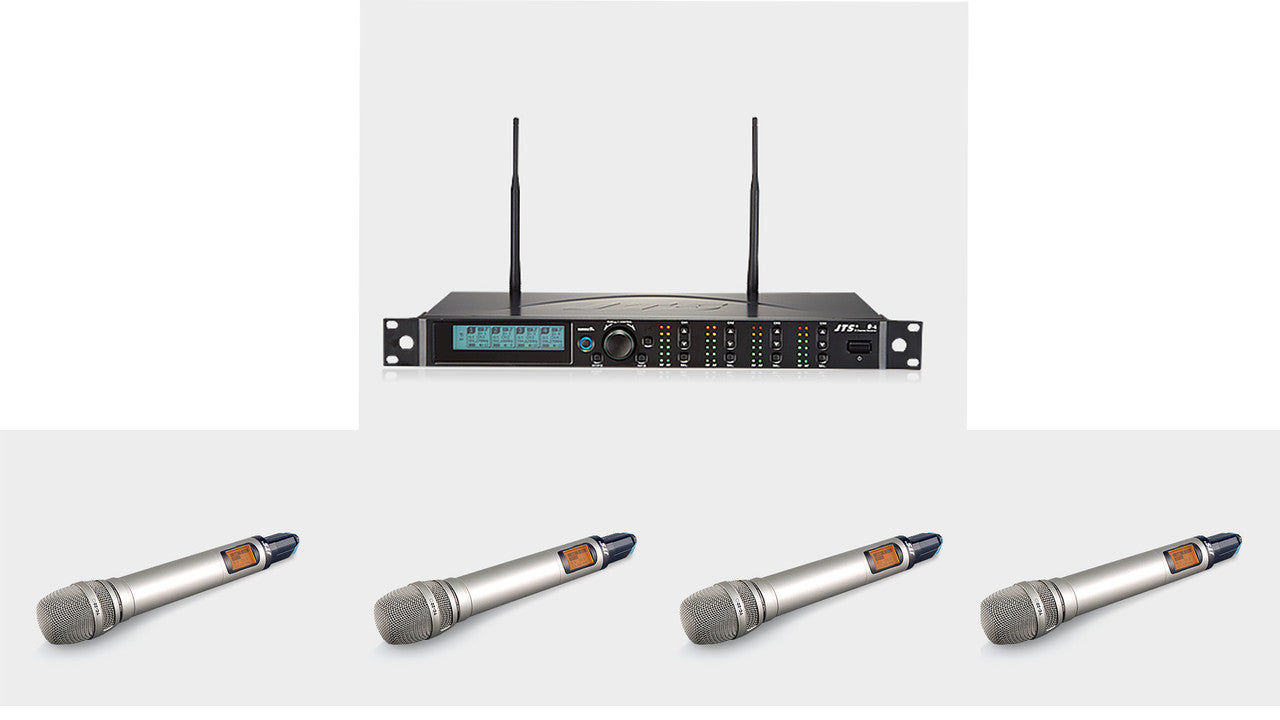 JTS R-4 4 channel wireless system with 4 JSS-4A condenser microphones