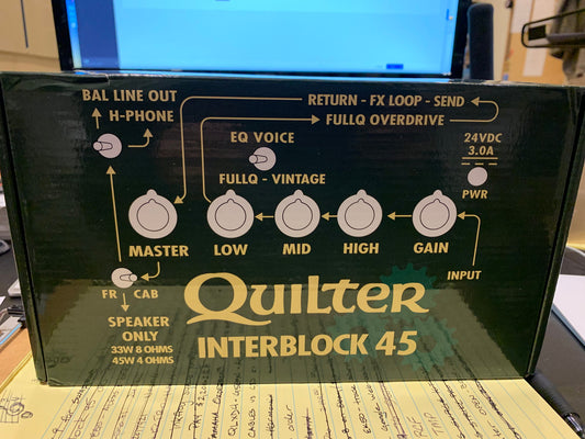 Quilter InterBlock 45 watt guitar amplifier pedal with cab sim out and xlr store demo