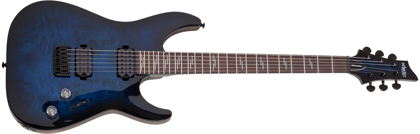 Schecter Omen Elite-6 See Thru Blue Burst 2452 guitar open box