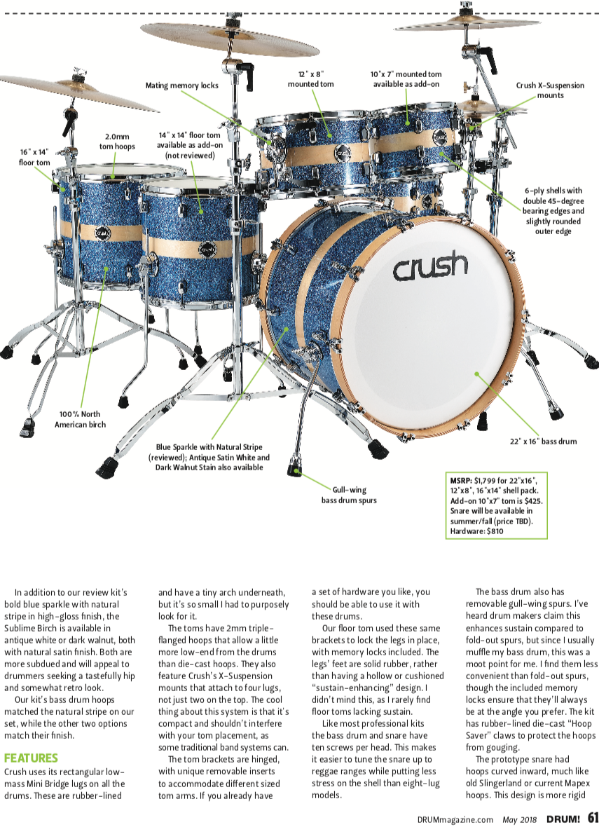 Crush Sublime Birch 5 piece 615 Blue sparkle with natural stripe drum set
