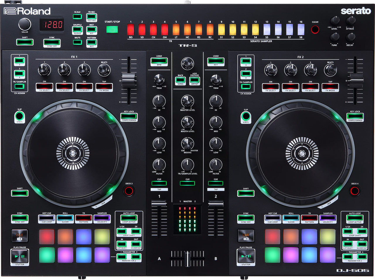 Roland DJ-505 2-Channel, 4-Deck DJ Controller for Serato DJ