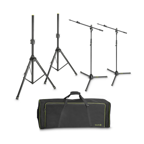 Gravity Stands GSSMSSET1 2 Speaker Stands and 2 Microphone Boom Stands with Transport Bag