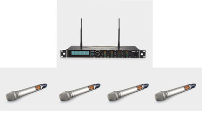 JTS R-4 4 channel wireless system with 4 JSS-4A condenser microphones