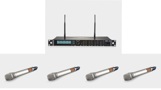 JTS R-4 4 channel wireless system with 4 JSS-4A condenser microphones