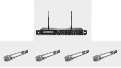 JTS R-4 4 channel wireless system with 4 JSS-4A condenser microphones