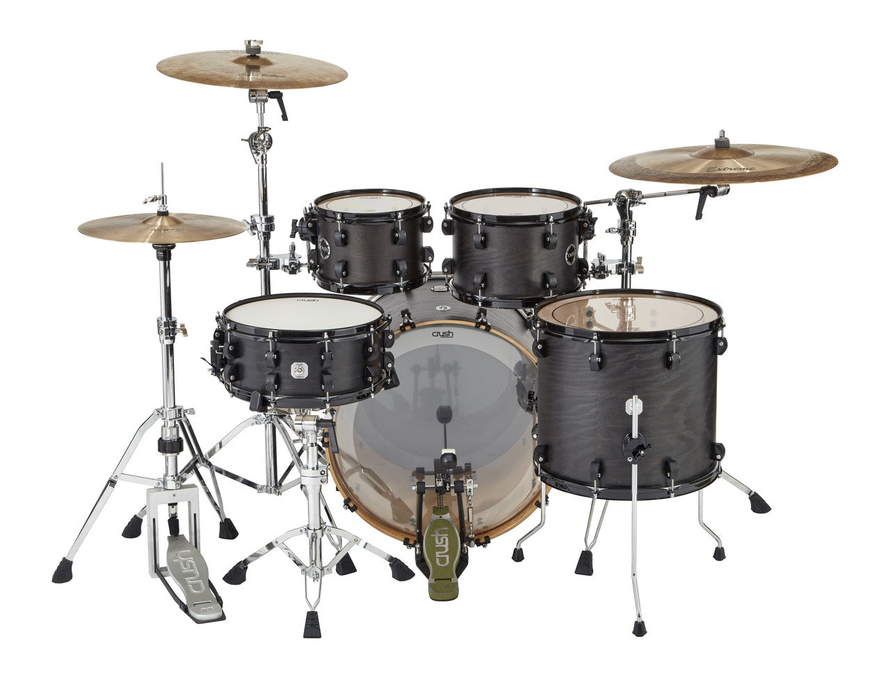 Crush Chameleon Ash 5 piece drum kit Trans Satin Black