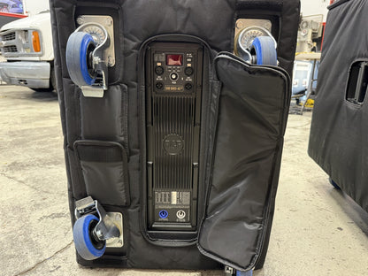 2 RCF Sub 8003-AS MK3 18" subwoofers with Covers and Casters