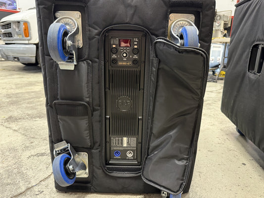 2 RCF Sub 8003-AS MK3 18" subwoofers with Covers and Casters