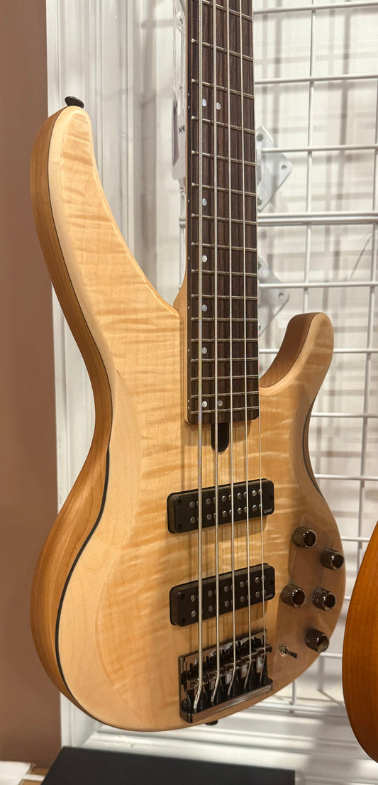 Yamaha TRBX605FM Natural Satin 5 string Electric Bass open box