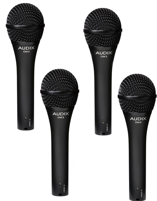 4 pack Audix OM3 Professional Hypercardioid Dynamic Microphones