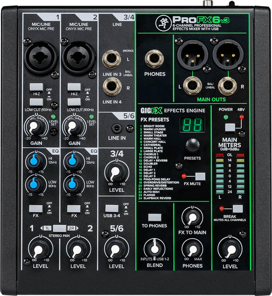 Mackie ProFX6v3 6-channel Mixer with USB and Effects