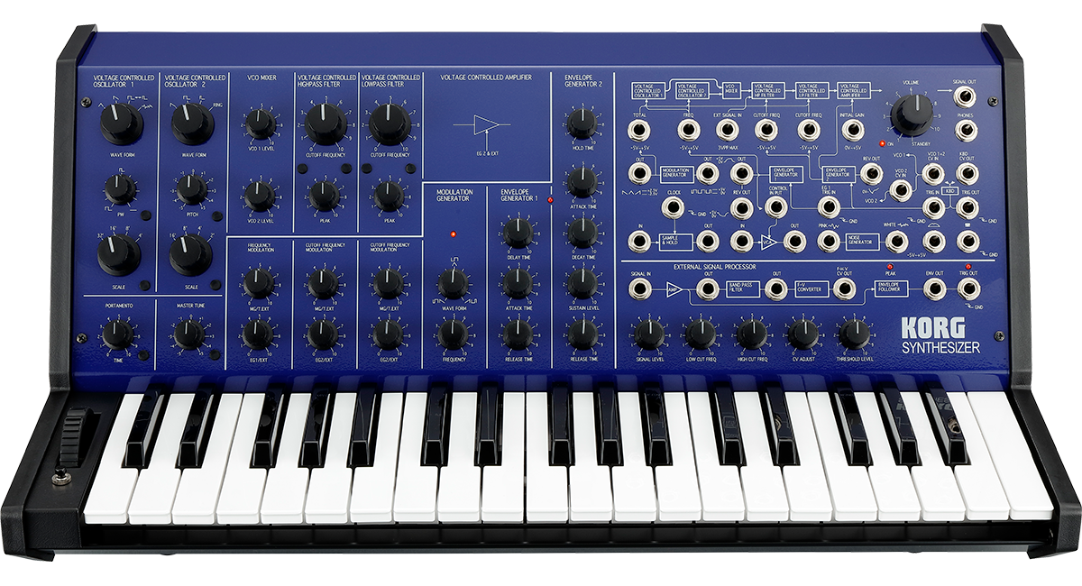 Korg MS-20 FS Monophonic Analog Synthesizer, 2 Oscillators, 37 Key, Blue