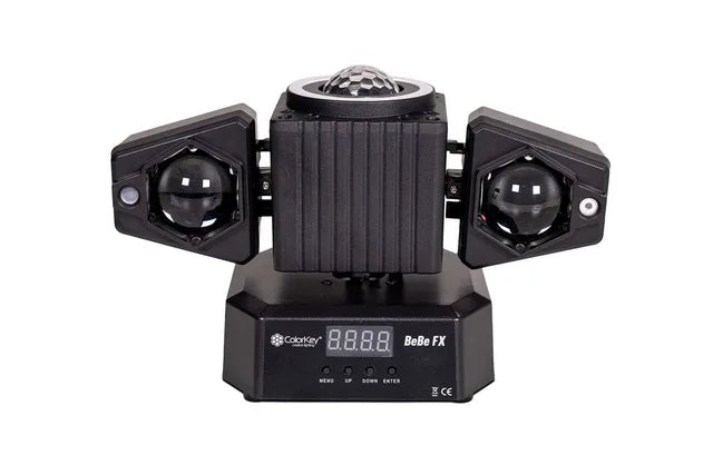 Front view of ColorKey BeBe FX showing dual LED heads, central dome, and control panel