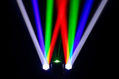 ColorKey BeBe FX projecting red, green, blue, and white light beams
