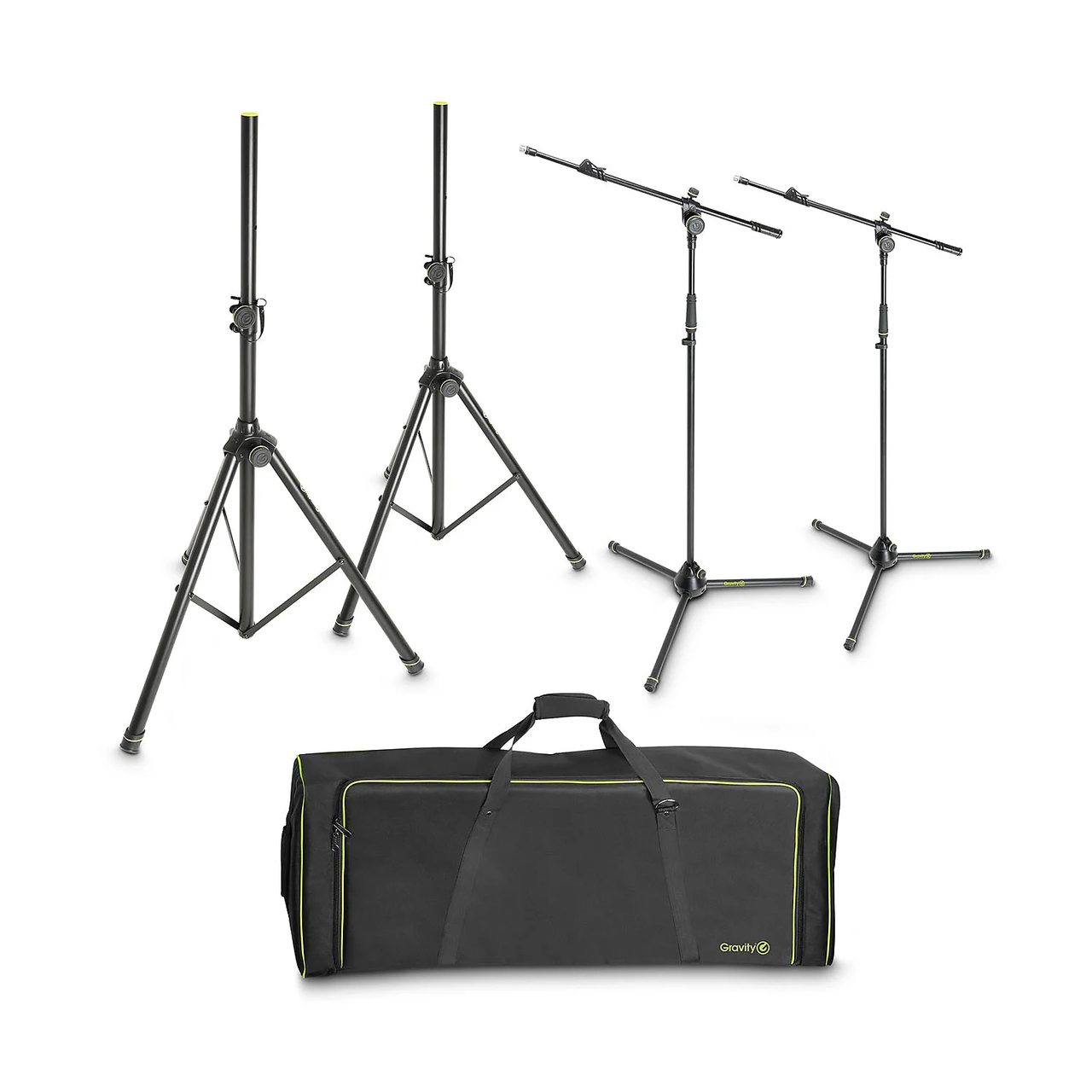 Gravity Stands GSSMSSET1 2 Speaker Stands and 2 Microphone Boom Stands with Transport Bag