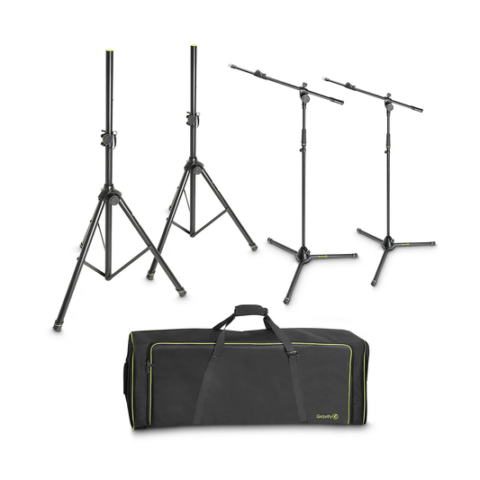 Gravity Stands GSSMSSET1 2 Speaker Stands and 2 Microphone Boom Stands with Transport Bag